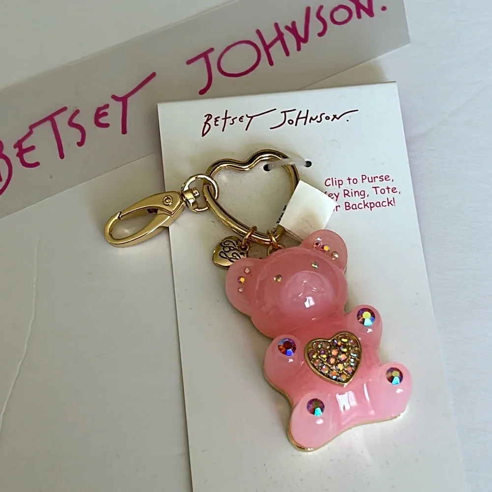 Betsey Johnson large pink gummy bear handbag charm key ring
